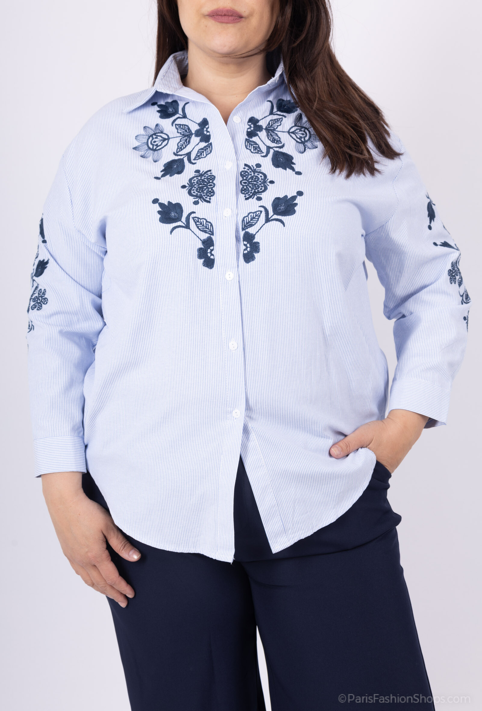 Mayorista Christy - Camisa a rayas bordadas