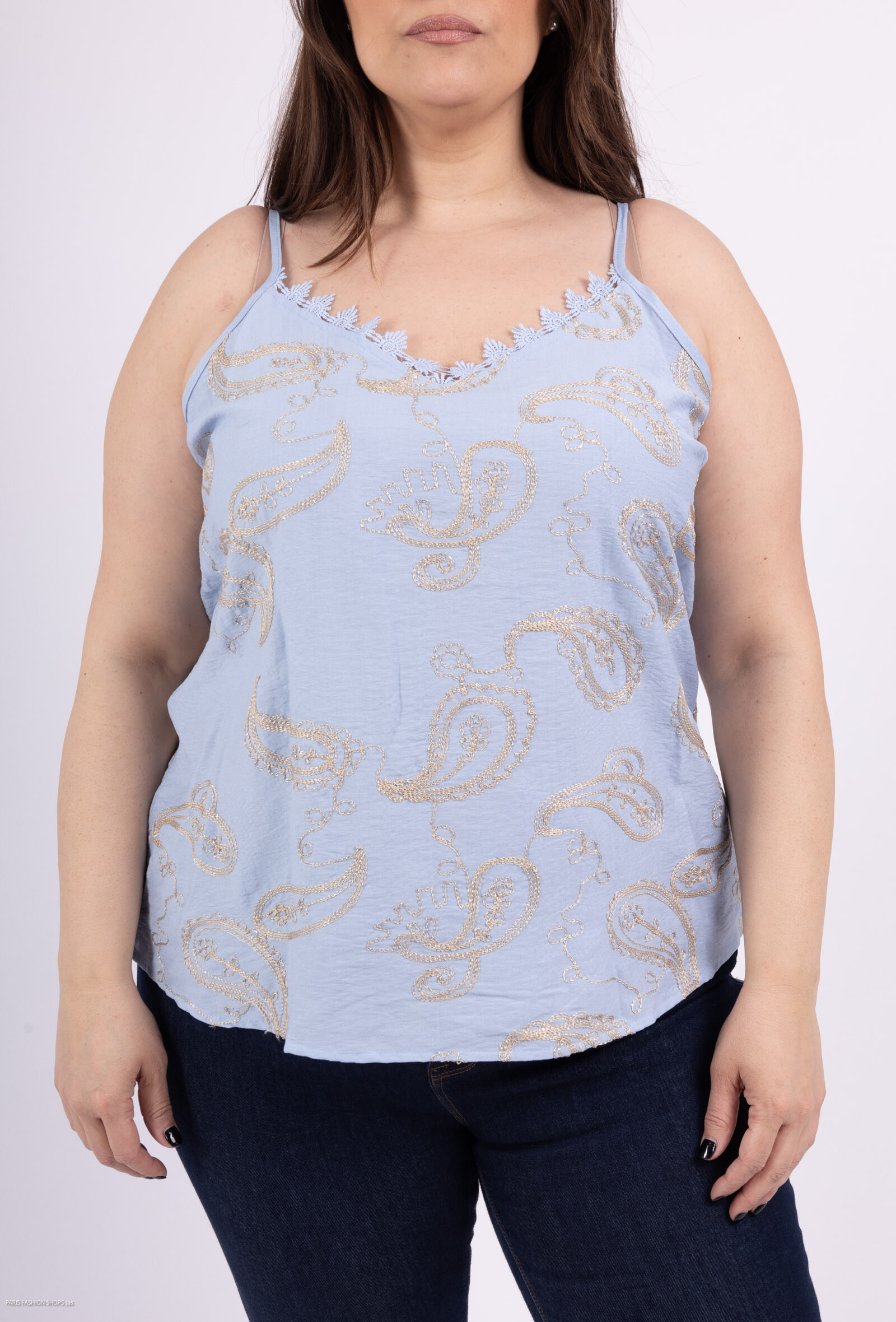 Wholesaler Christy - Embroidered ramp tank top *Lyocell *