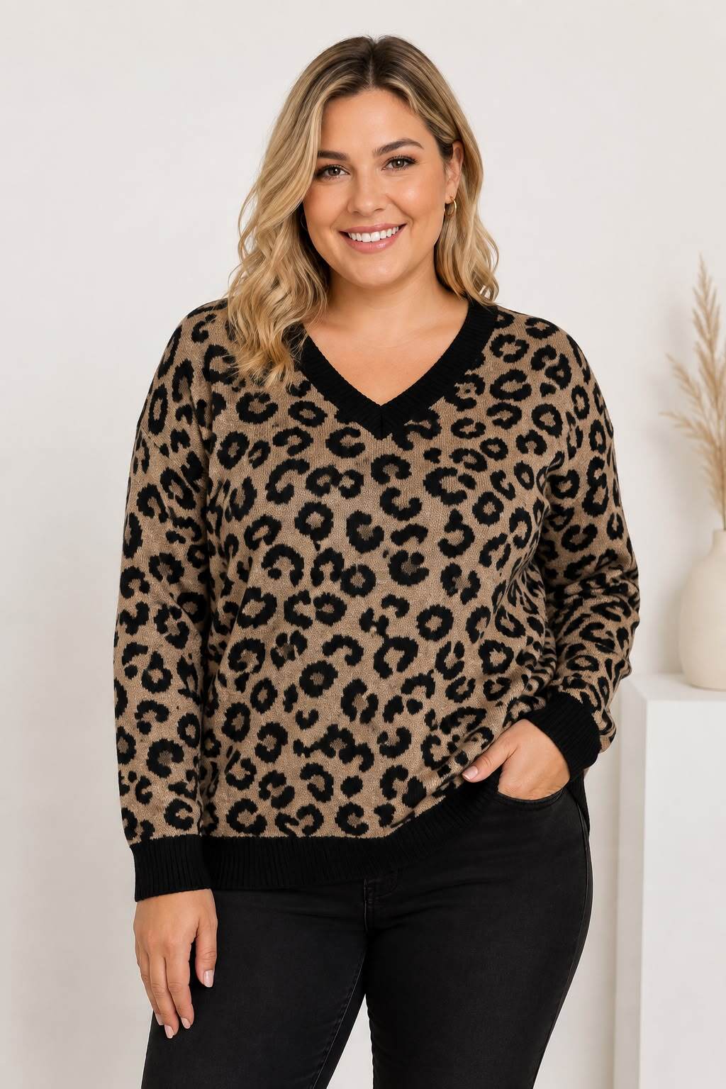 Wholesaler Christy - Leopard V-neck sweater