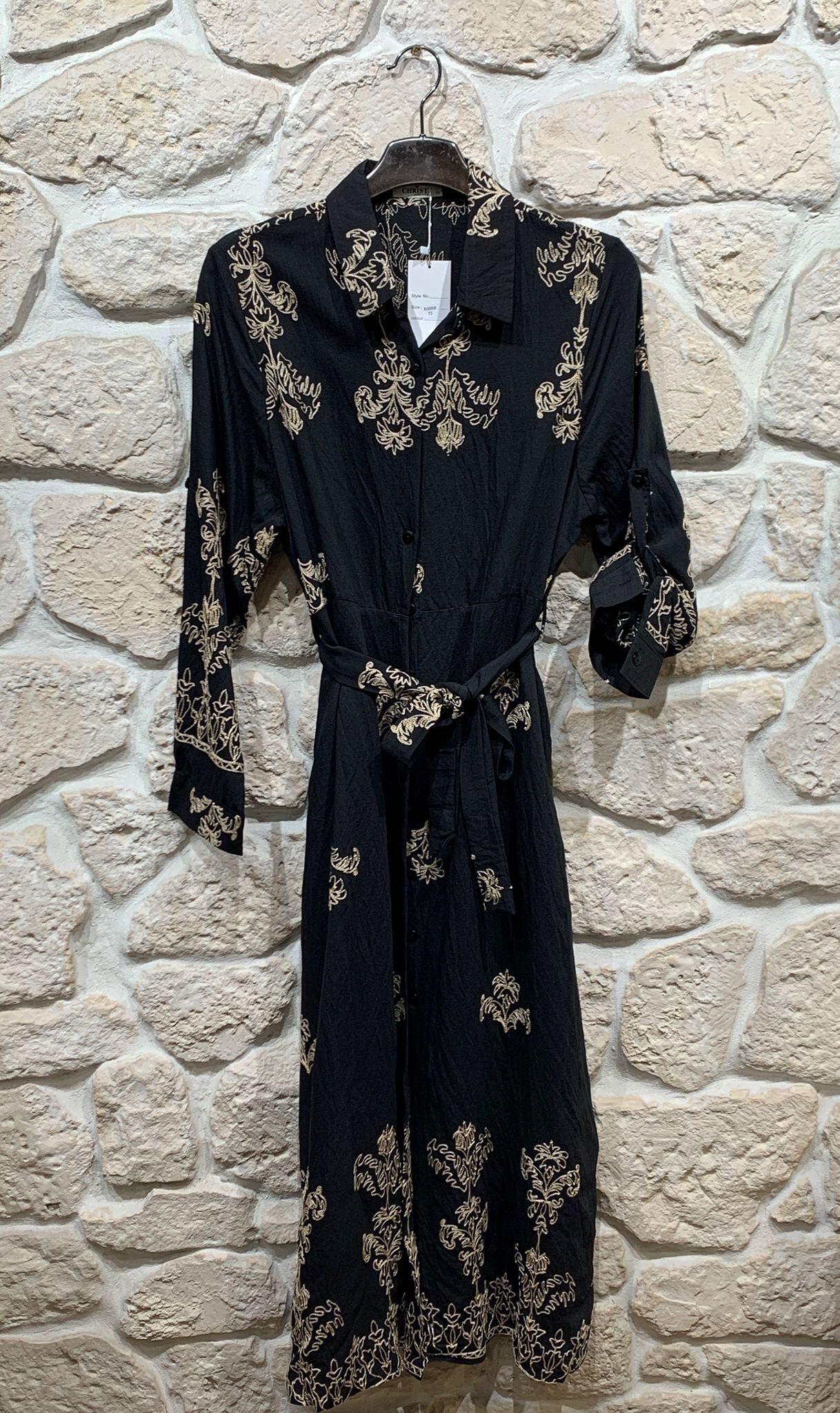 Mayorista Christy - Vestido camisero largo bordado