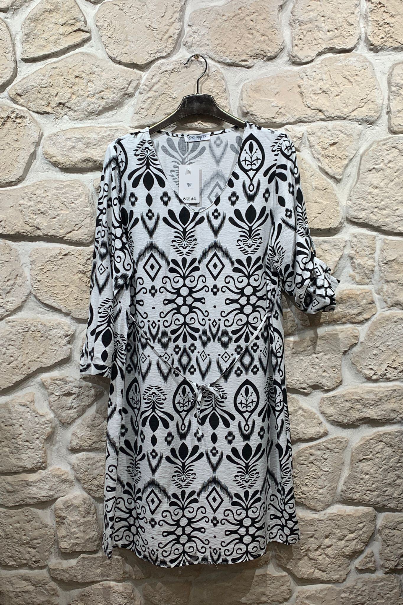Mayorista Christy - Vestido midi estampado con lazo en cuello en V