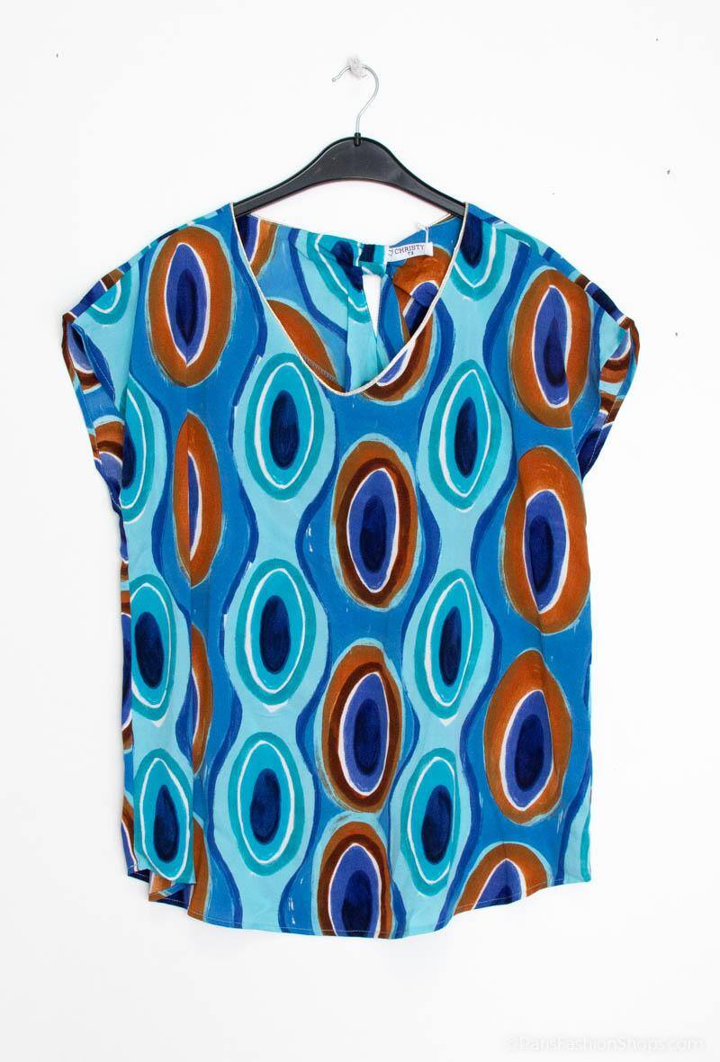 Grossiste Christy - Blouse manche courte avec nœud  Col V  Casual  Imprimé