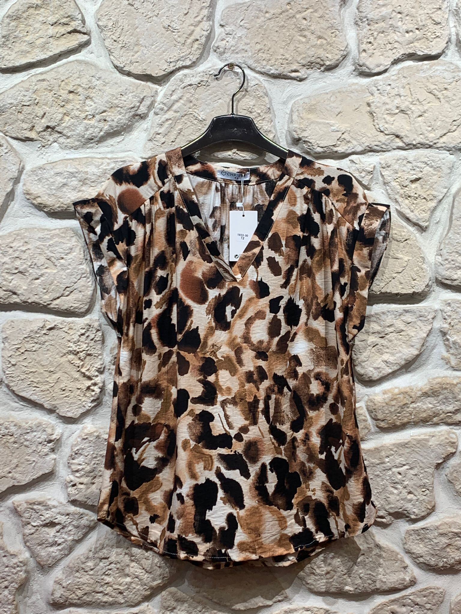 Grossista Christy - Top a maniche corte stampato con scollo a V