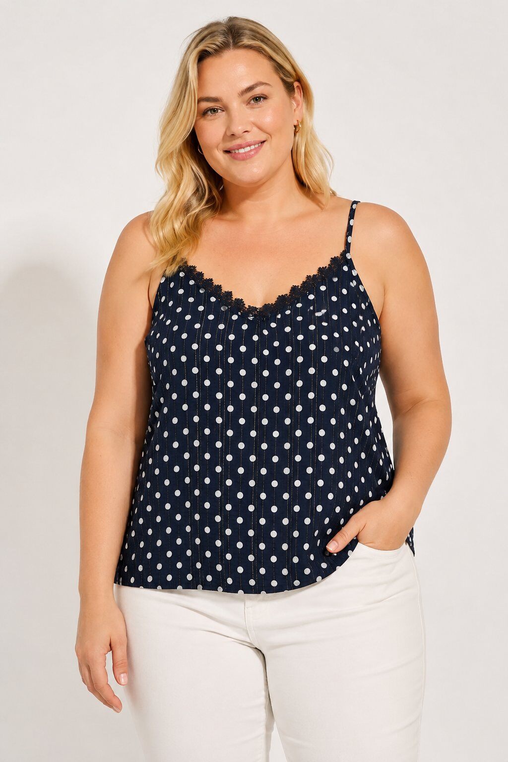Grossiste Christy - Top débardeur à pois avec lurex