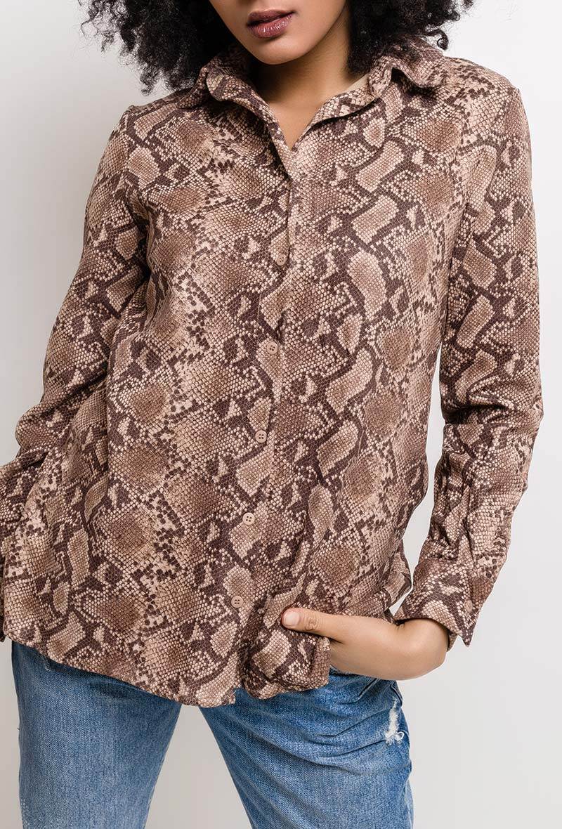 Suede shirt with python print