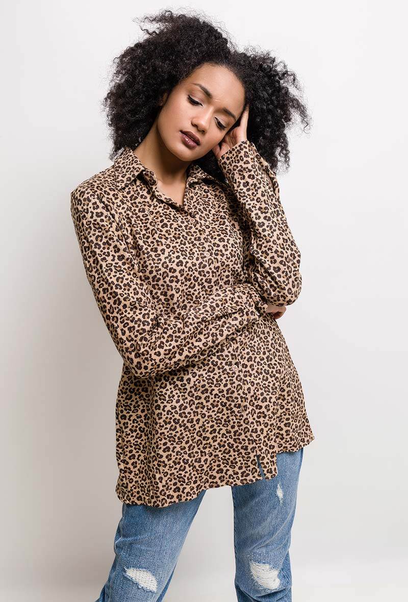 Grossiste Ciao Milano - Chemise effet daim à imprimé léopard