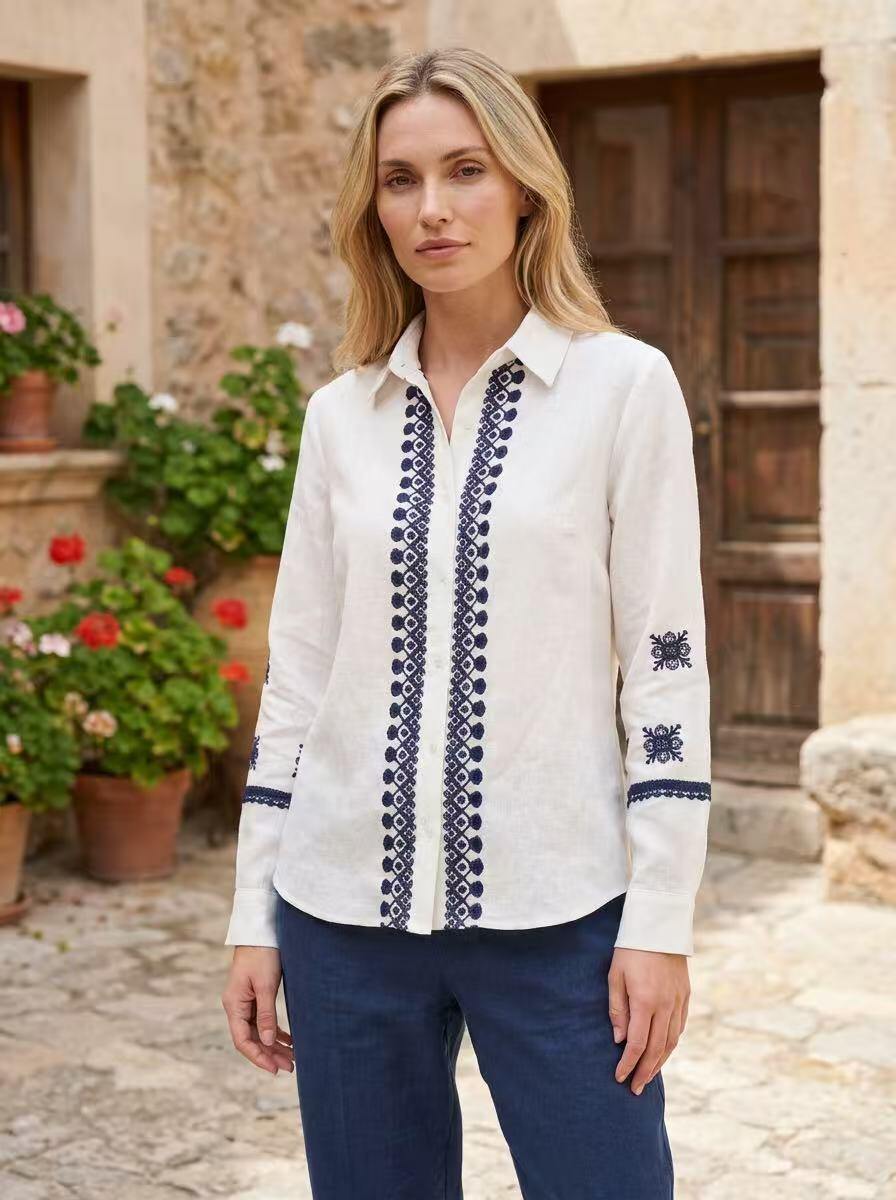 Timeless Elegance Embroidered Linen Shirt
