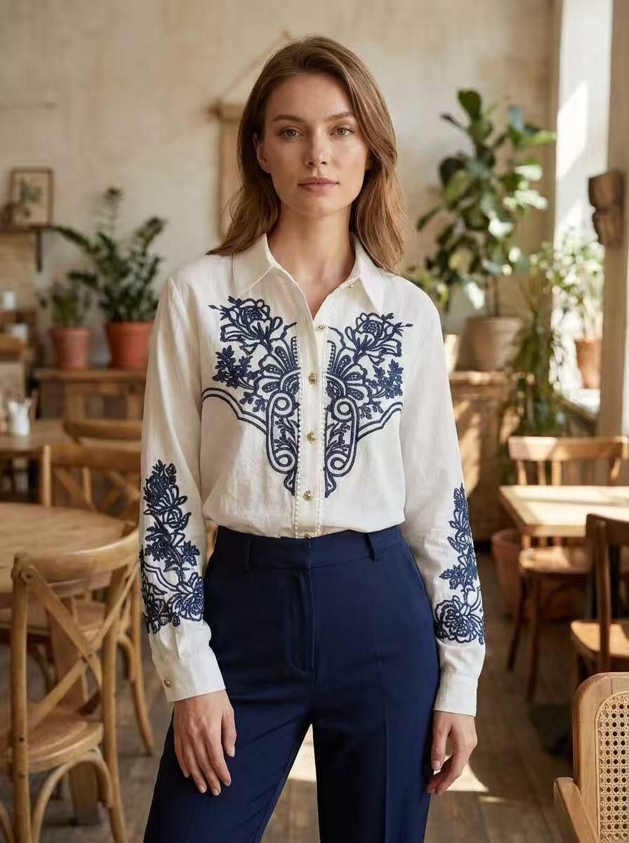 Classic Shirt with Azure Embroidery