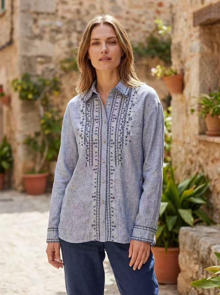 Timeless Elegance Embroidered Linen Shirt