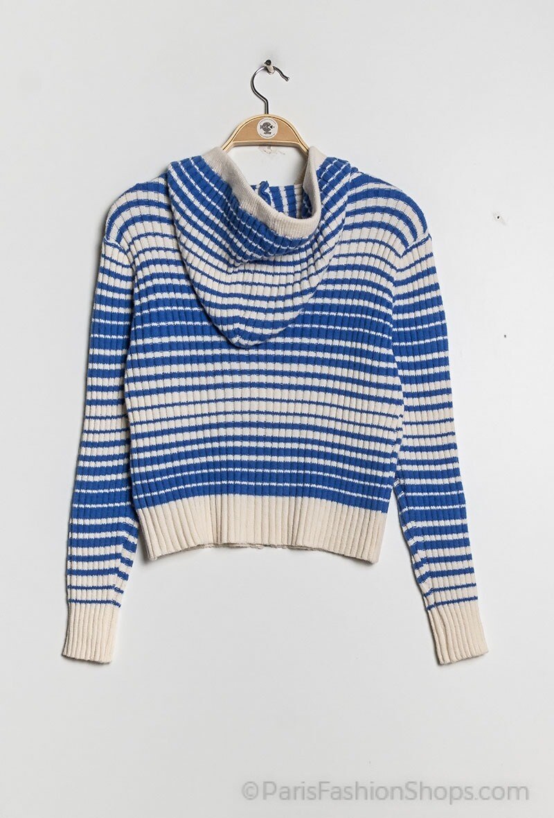 Striped ribbed knit hooded cardigan - Image 4