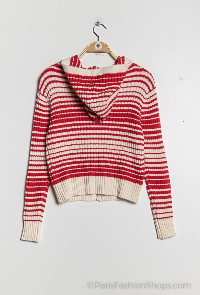 Striped ribbed knit hooded cardigan - Image 6