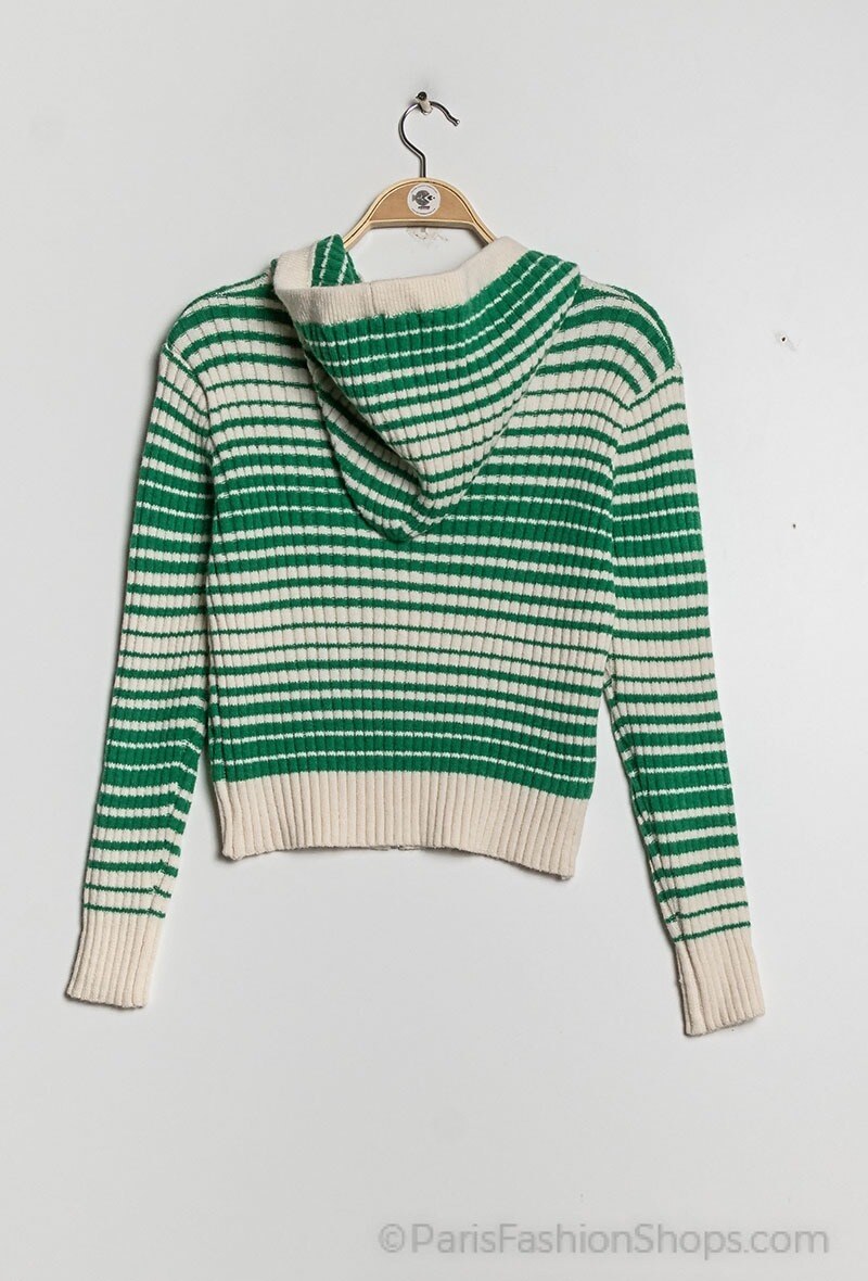 Striped ribbed knit hooded cardigan - Image 5