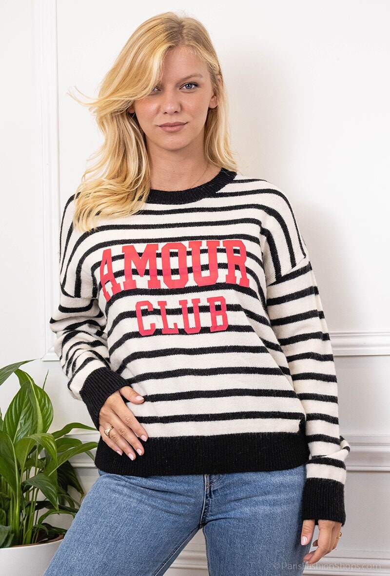 Pull en maille rayé à inscription - Image 3