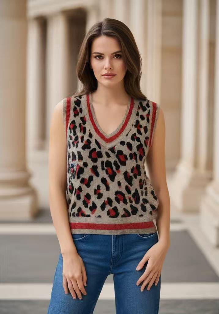 Ärmelloser Leopardenpullover - Image 1