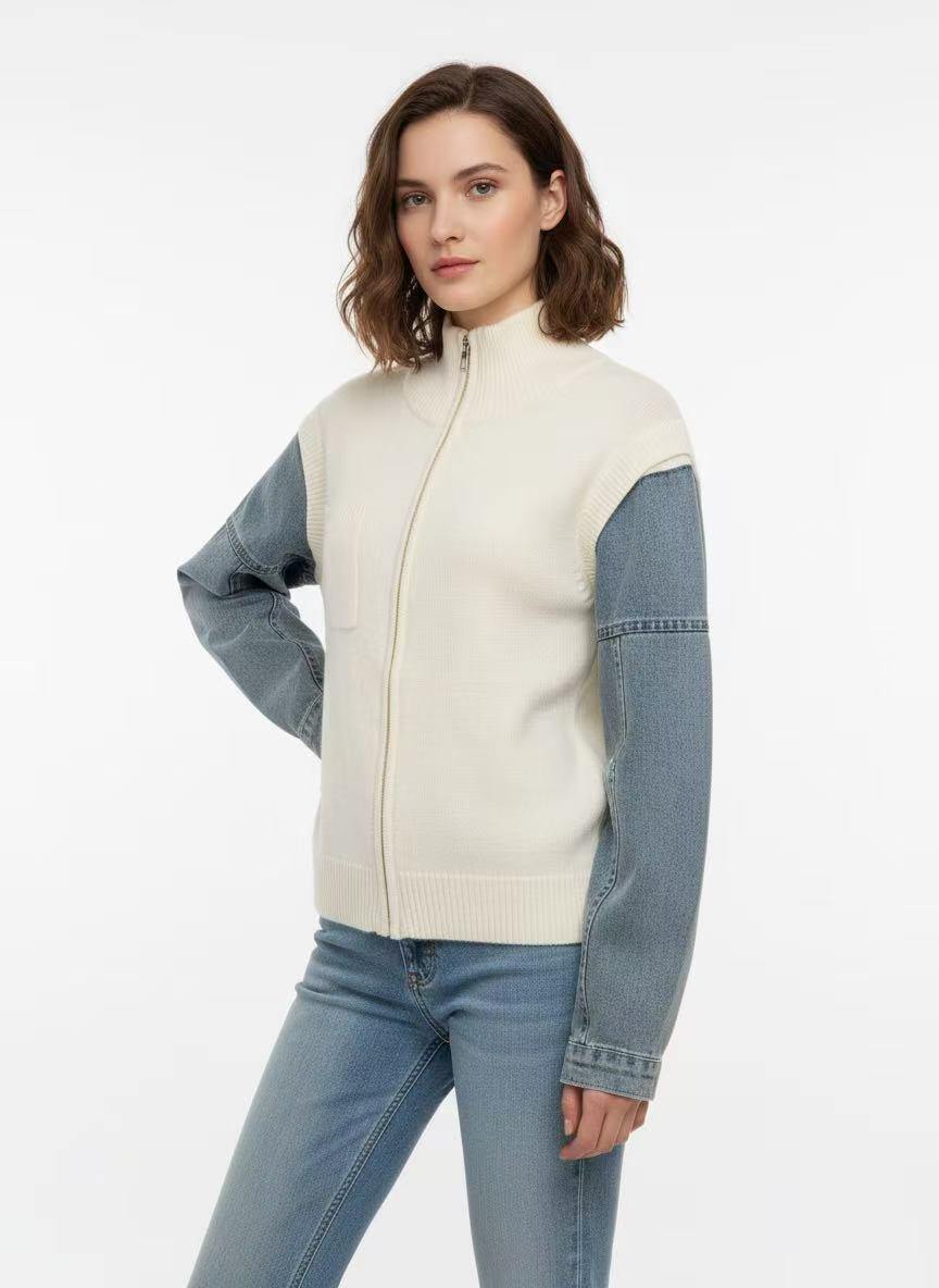 Reißverschlussweste mit Denim-Ärmeln - Image 1