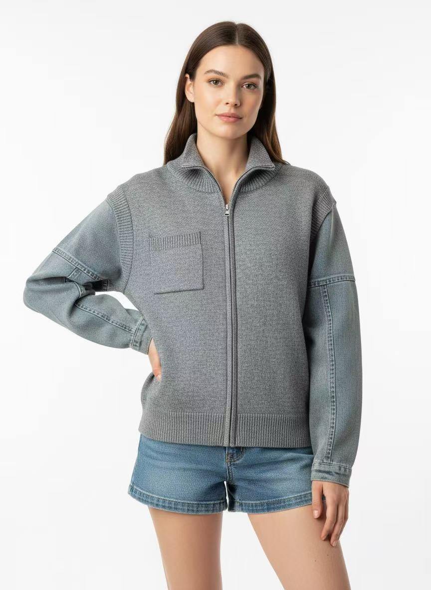 Reißverschlussweste mit Denim-Ärmeln - Image 2