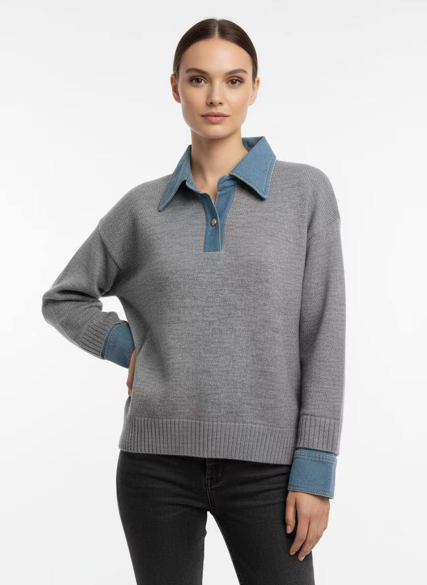 Relaxed Two-Tone Polo Sweater - Image 1