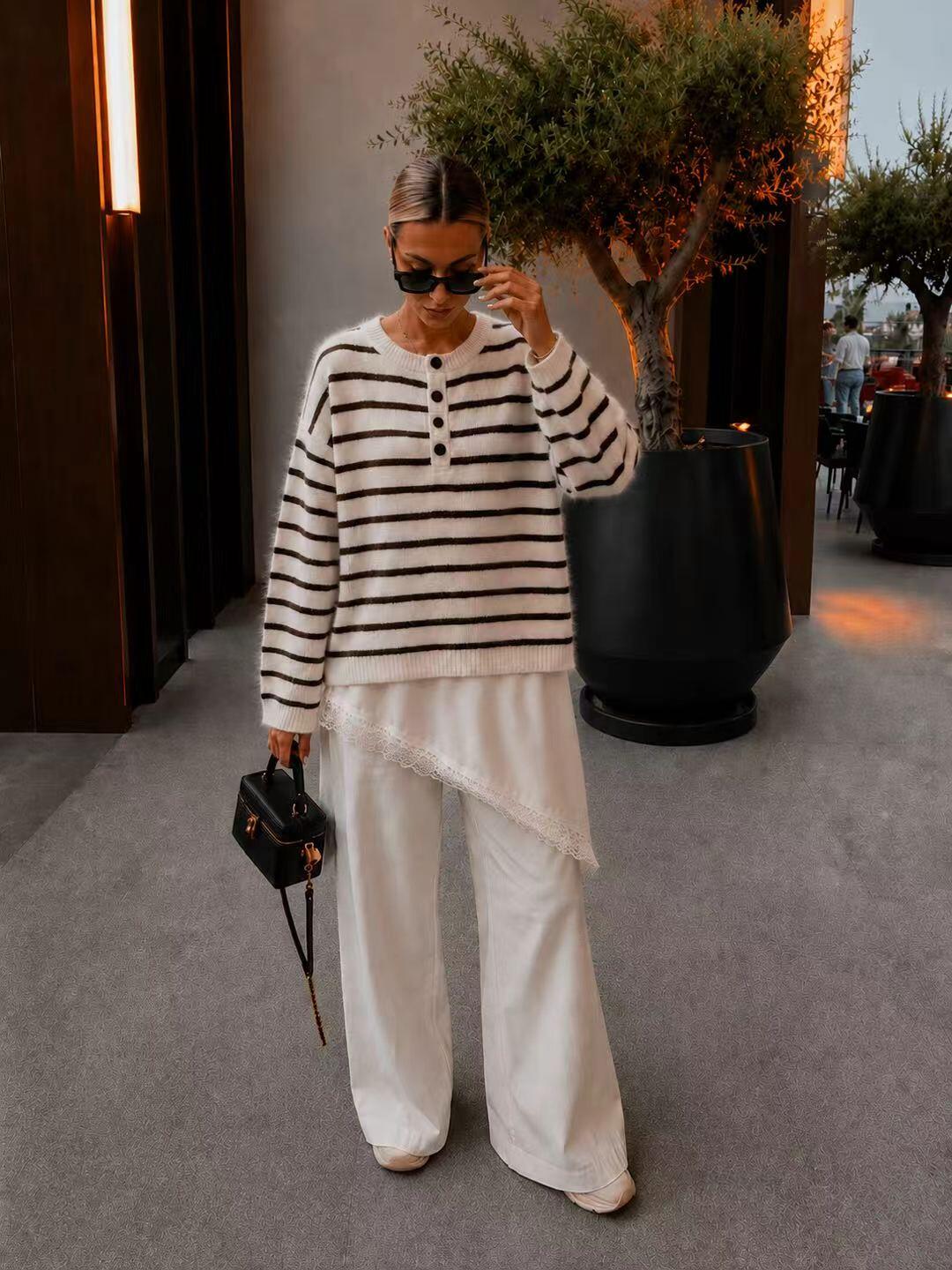 Grossiste Ciao Milano - Pull en maille rayée à col rond