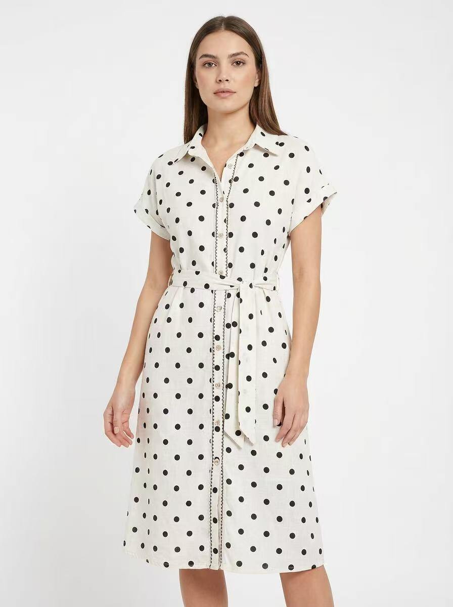Polka Dot Midi Shirt Dress
