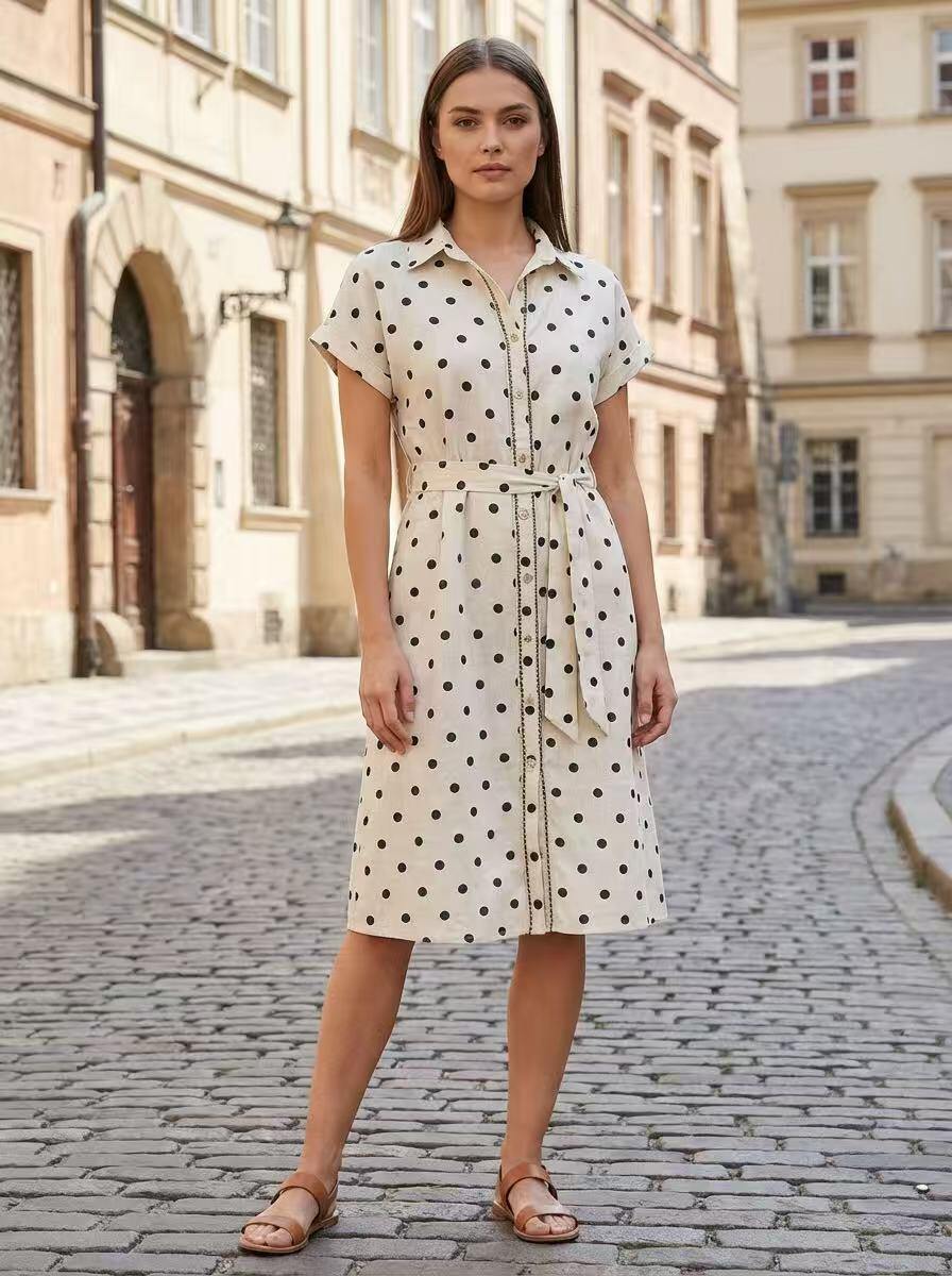 Polka Dot Midi Shirt Dress