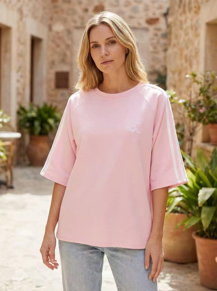 'Joie de Vivre' Pink Striped Sweatshirt