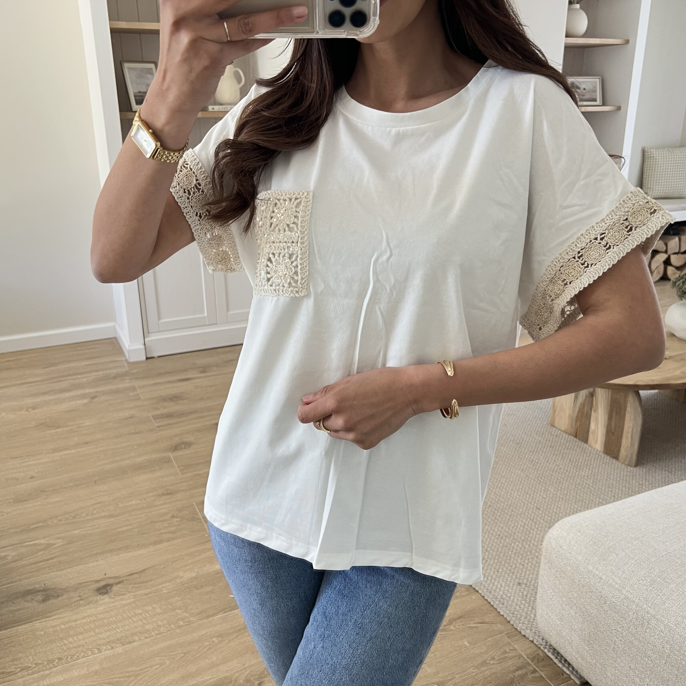 Grossiste Ciao Milano - T-shirt Blanc Détails Crochet