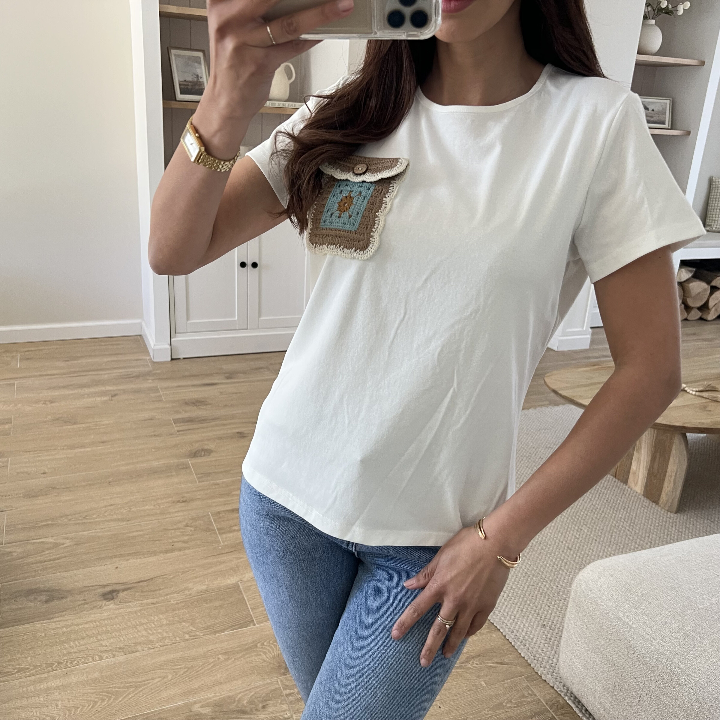 Grossiste Ciao Milano - T-shirt Blanc avec Poche Crochetée