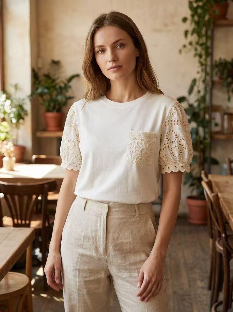 Chic Broderie Anglaise T-shirt - Image 1