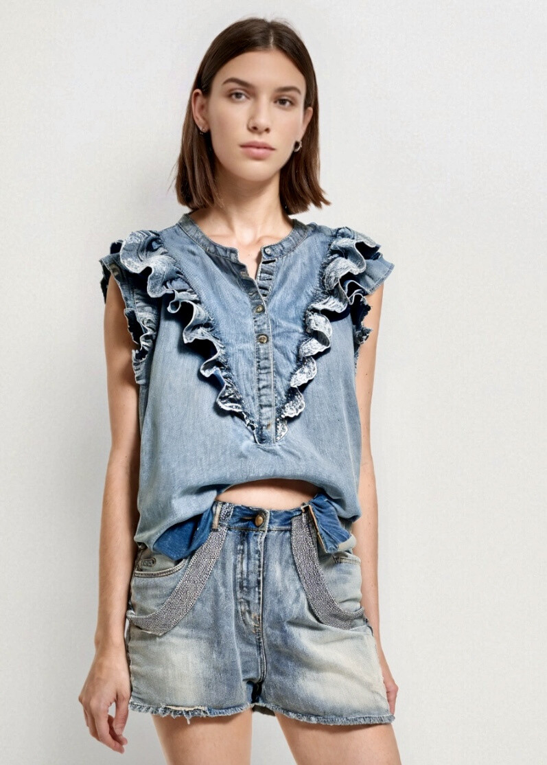 Großhändler Ciminy - BESTICKTE JEANSBLUSE
