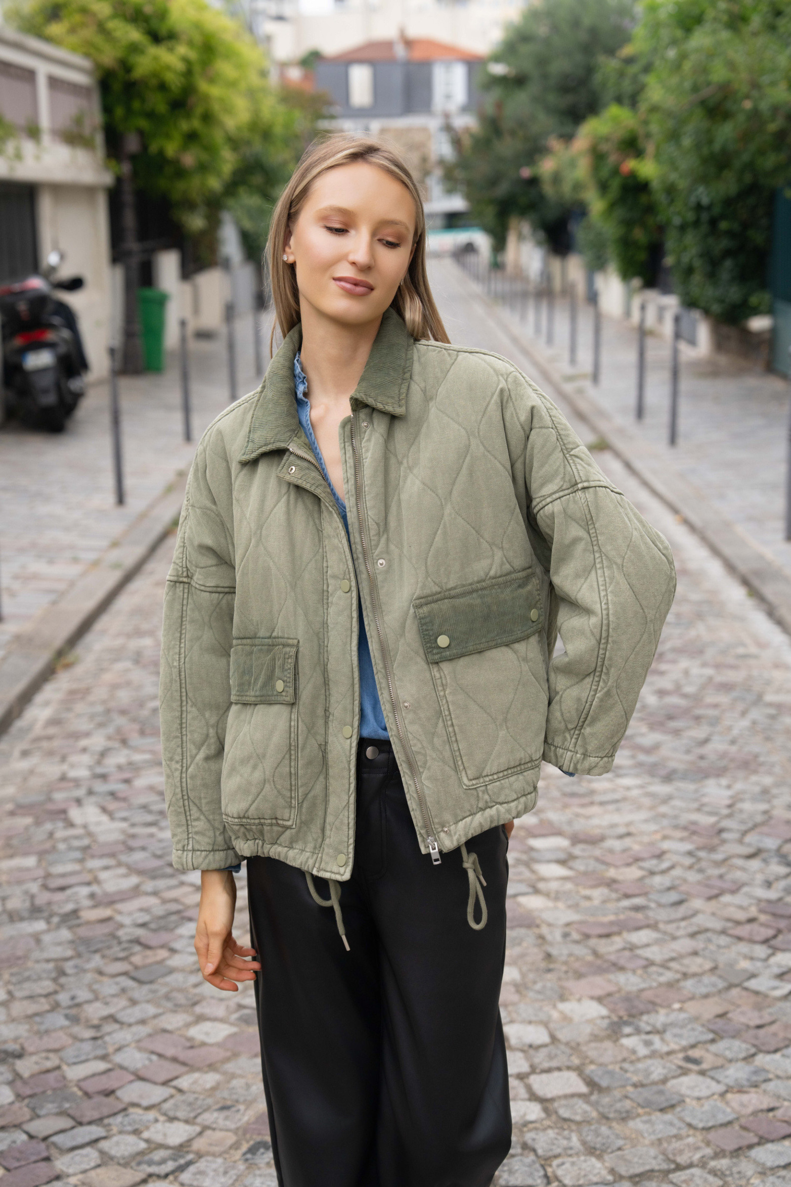 Grossiste Ciminy - BLOUSON MATELASSÉ DÉLAVÉ BI-MATIERE