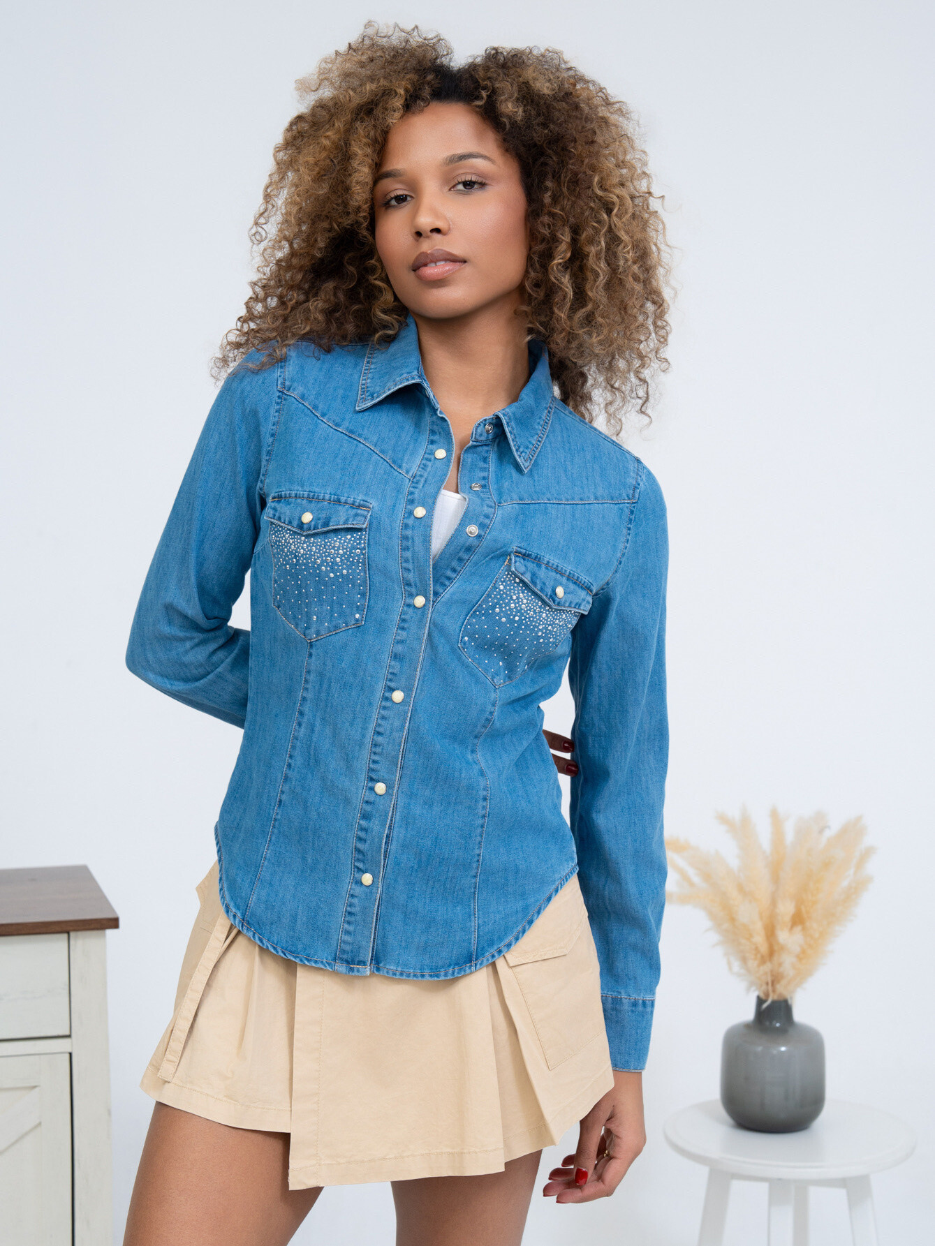 Grossiste Ciminy - CHEMISE EN JEAN STRASS