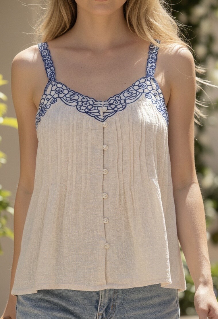 Wholesaler Ciminy - EMBROIDERED COTTON STRAP TANK TOP
