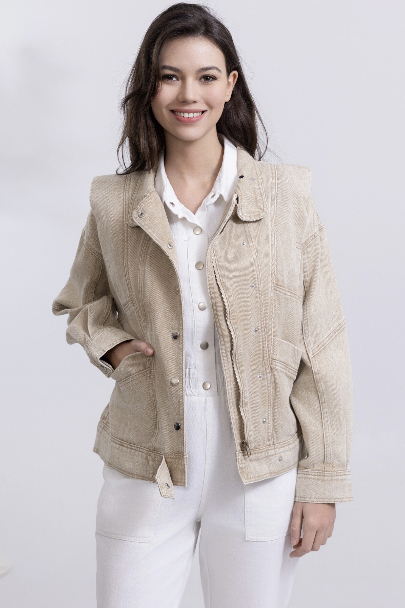 Grossiste Ciminy - Veste en jeans couleur délavée
