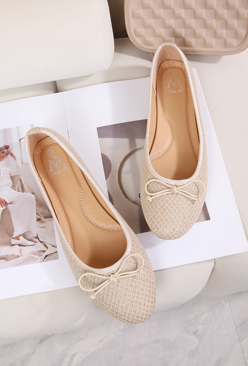 Wholesaler Cink Me - Shiny canvas ballet flats with a small bow and diamond patterns