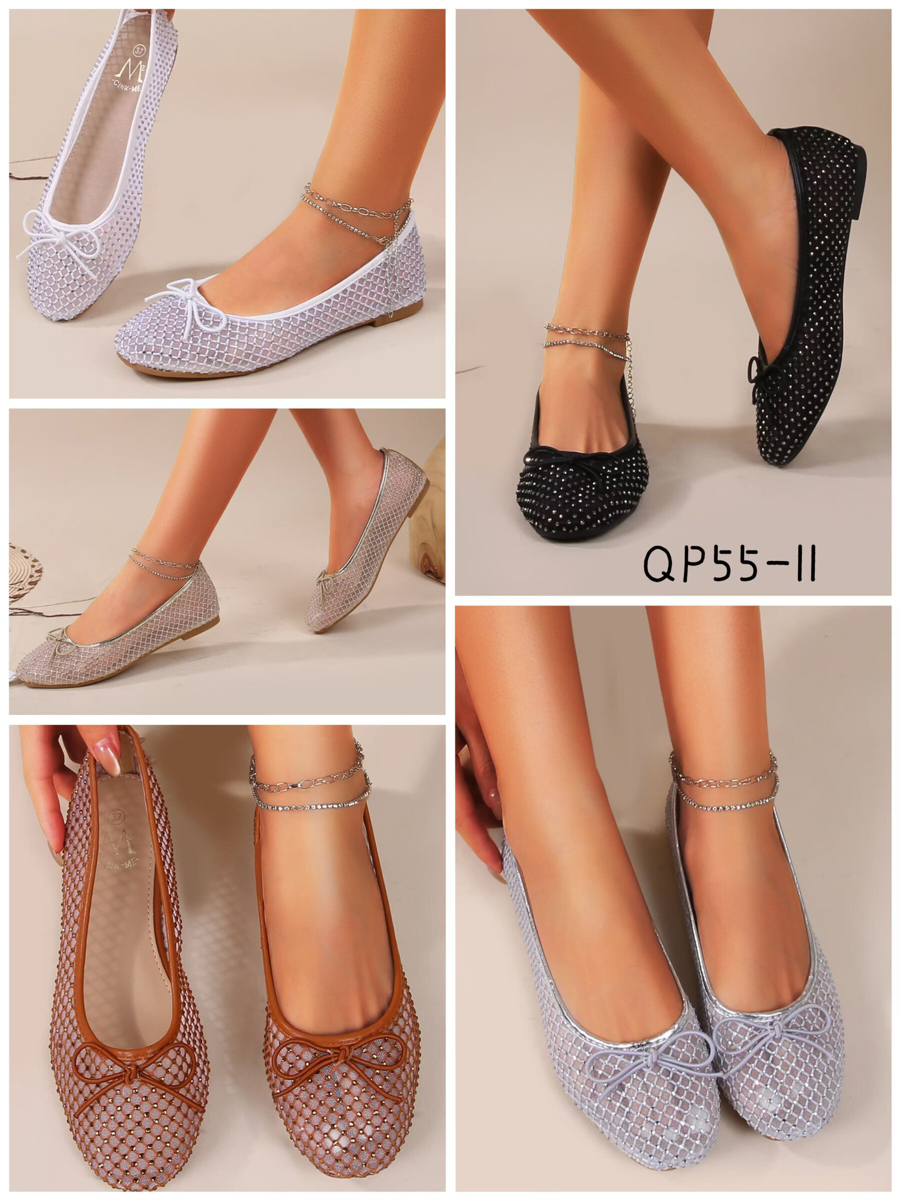 Großhändler Cink Me - Ballerinas aus Netzstoff und durchscheinendem Strassnetz mit kleiner Schleife