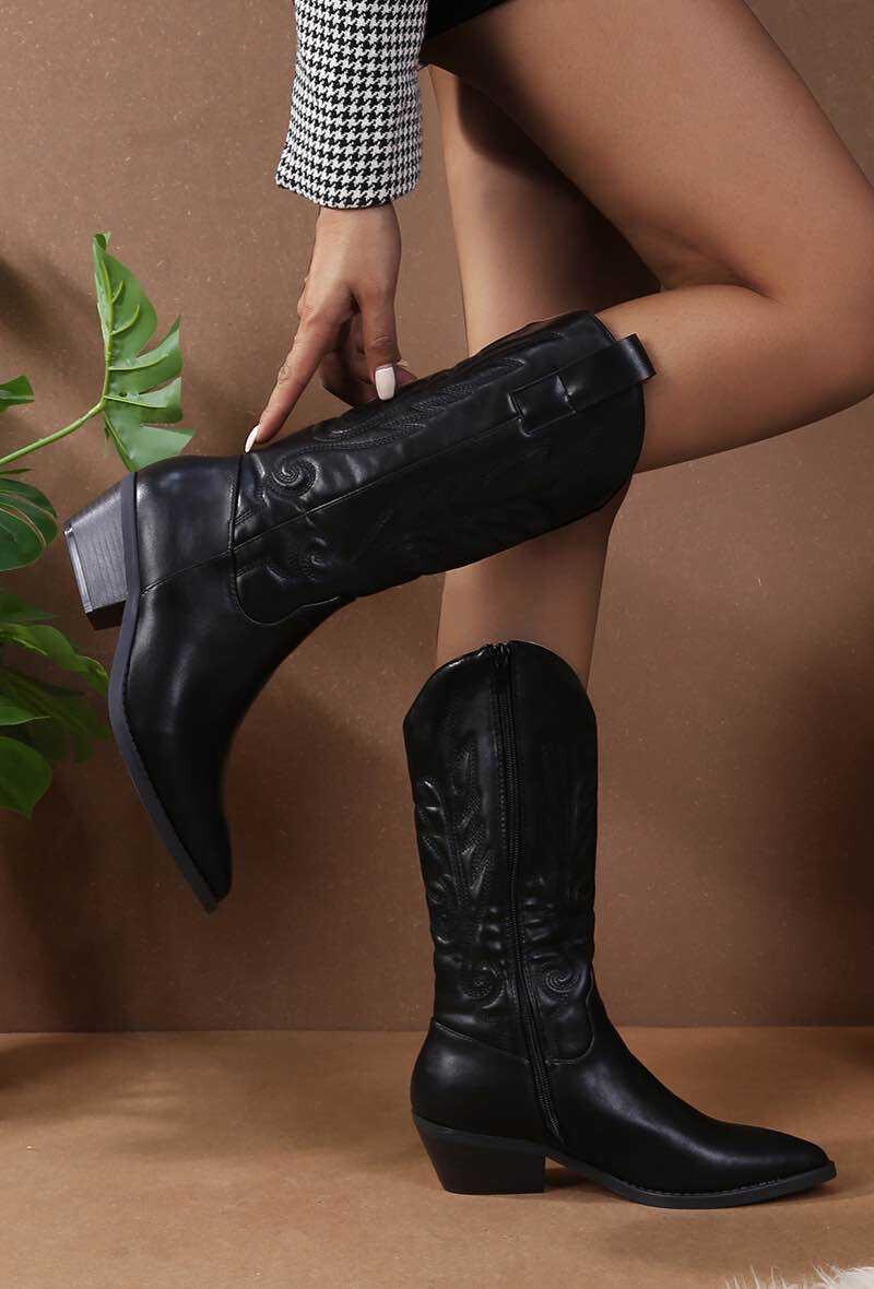 Mayorista Cink Me - Botas cónicas de imitación cowboy con motivos bordados y cremallera lateral