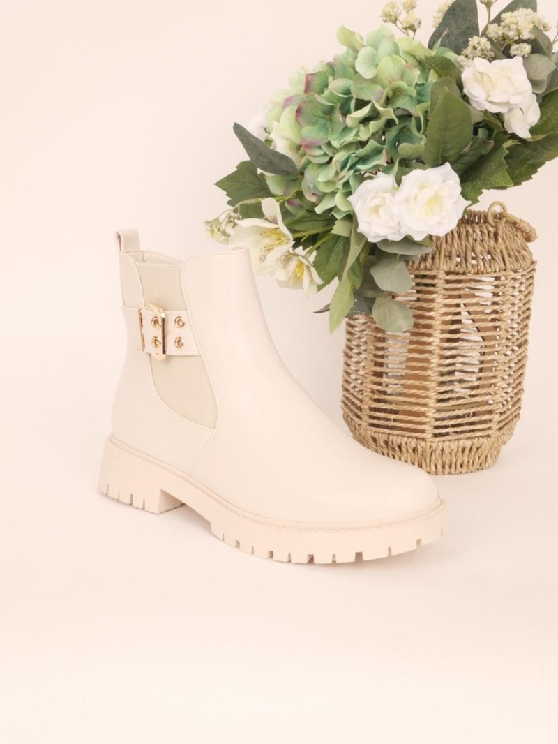 Grossiste Cink Me - Bottines à semelle texturée avec côté élastique et bride à boucle carré ajust.