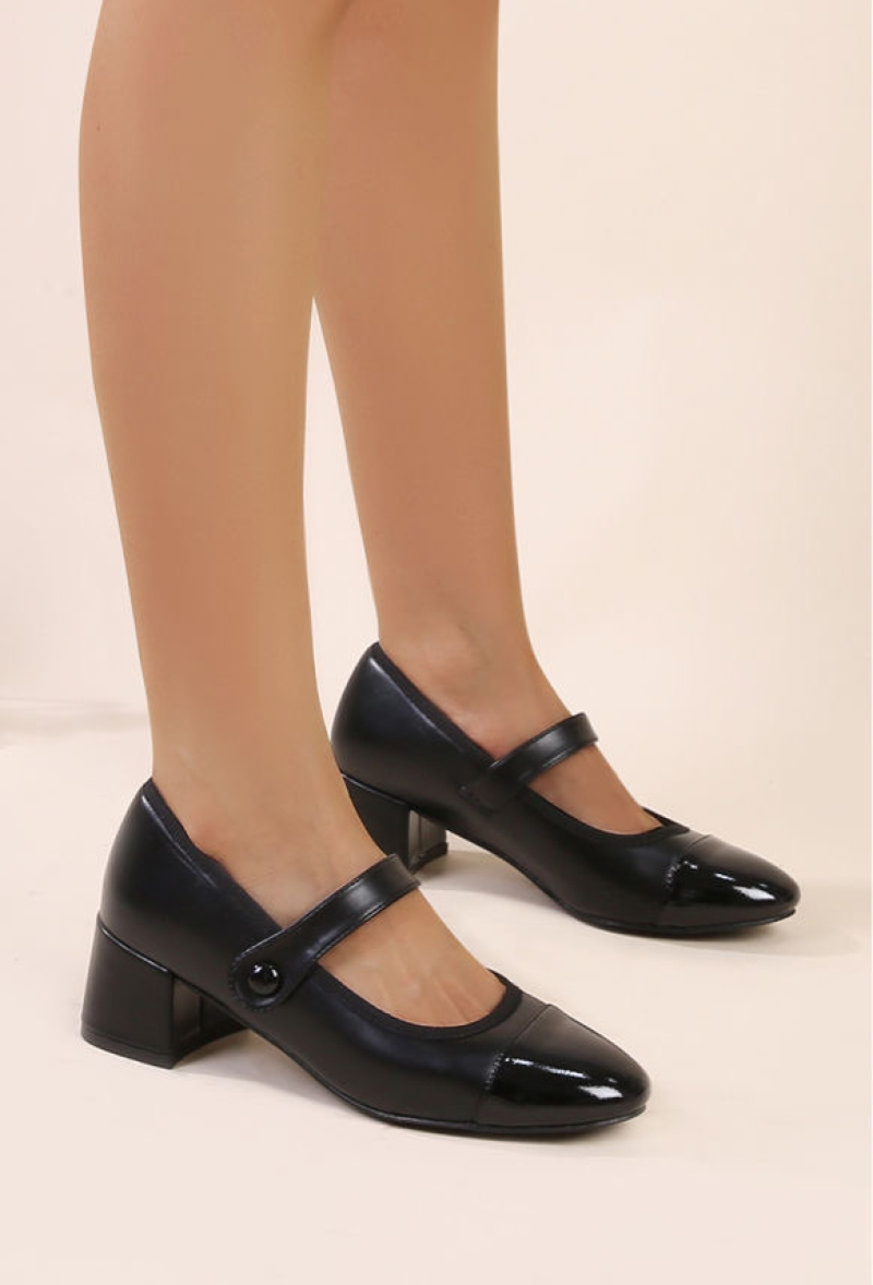 Wholesaler Cink Me - Two-tone pumps with round toe in patent PU and elastic button strap