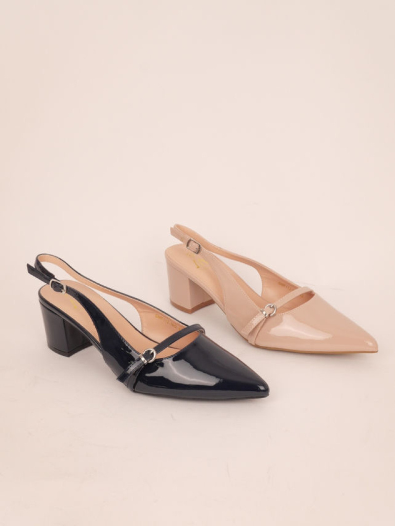 Wholesaler Cink Me - Pointed toe slingback and block heel with patent PU buckle strap