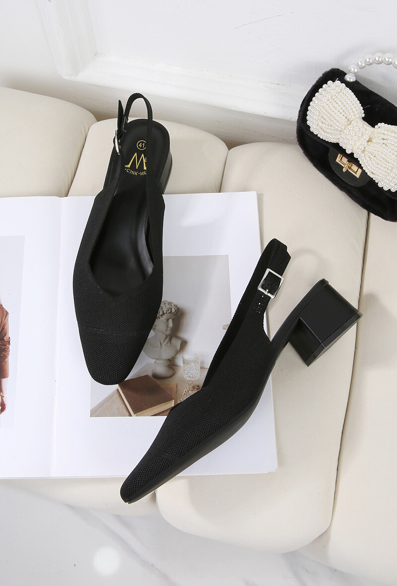 Grossiste Cink Me - Escarpins slingback en maille bicolore à motif et boucle cheville arrière ajustable avec petit talon