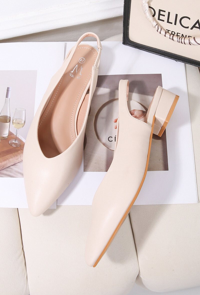 Mayorista Cink Me - Zapatos de tacón slingback de cuero sintético con punta puntiaguda y tacón cuadrado