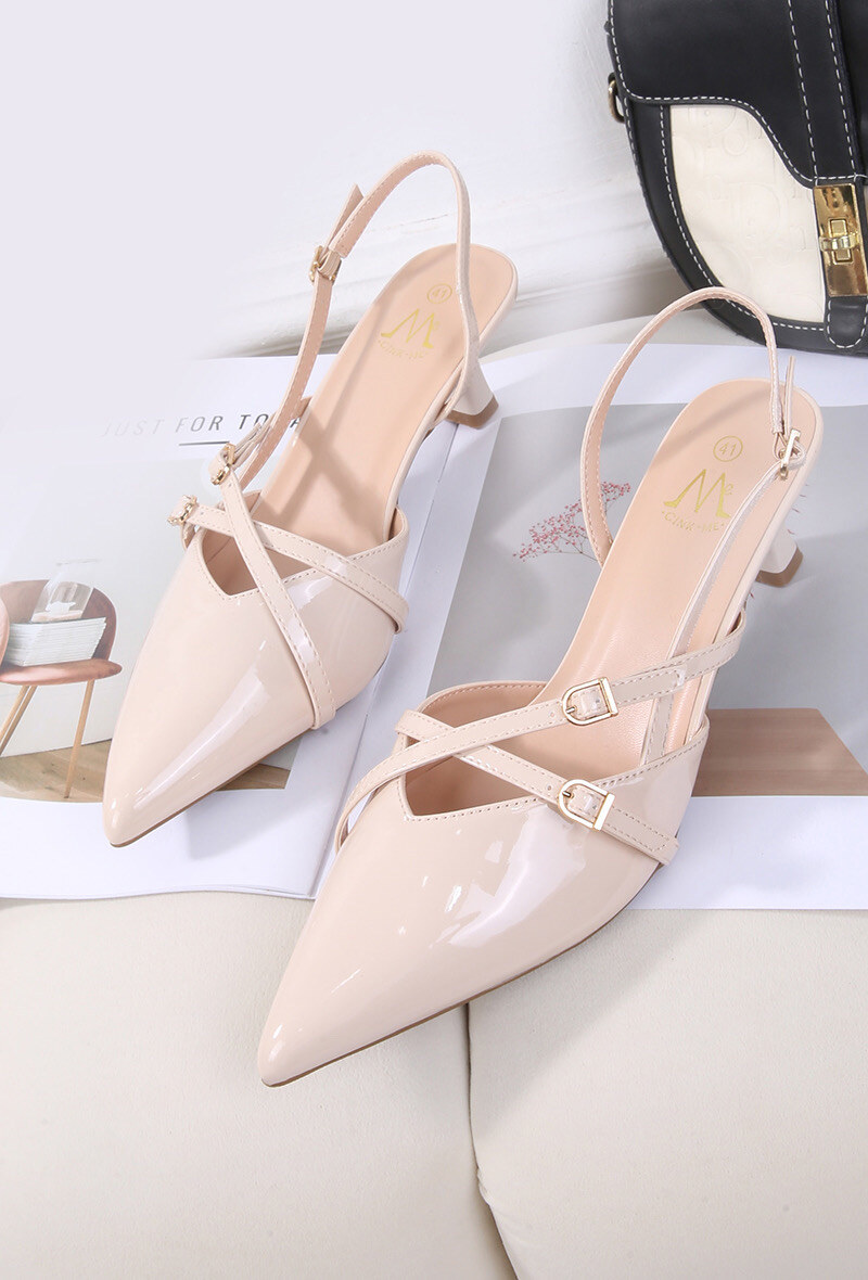 Wholesaler Cink Me - Slingback pumps with pointed toe and chunky heel with crisscross straps and adjustable buckle in patent PU