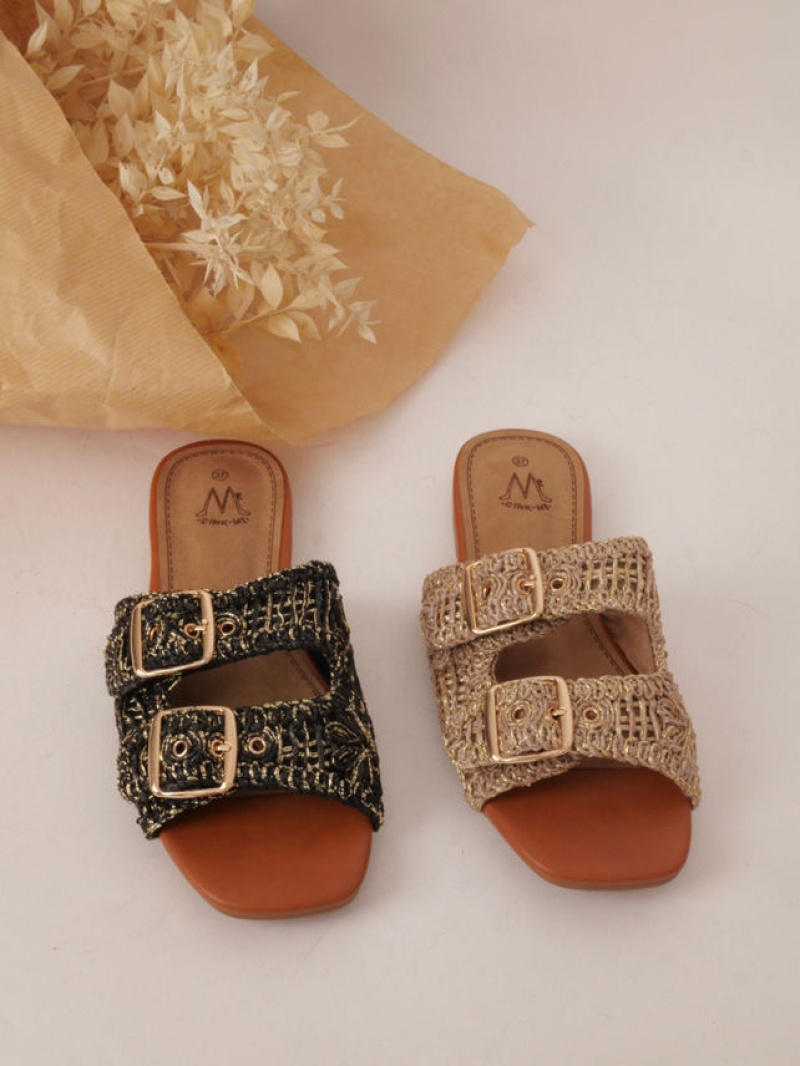 Grossiste Cink Me - Mules en effet texturé à motif avec bride double à boucle ajustable