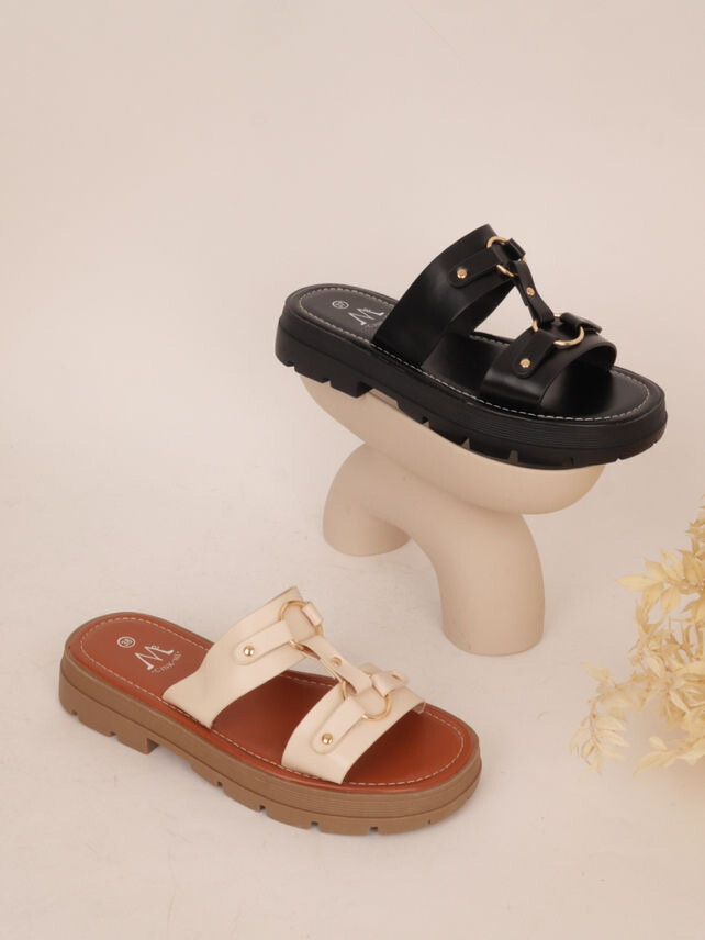 Mayorista Cink Me - Mules con suela texturizada y tiras de piel sintética unidas por anillas