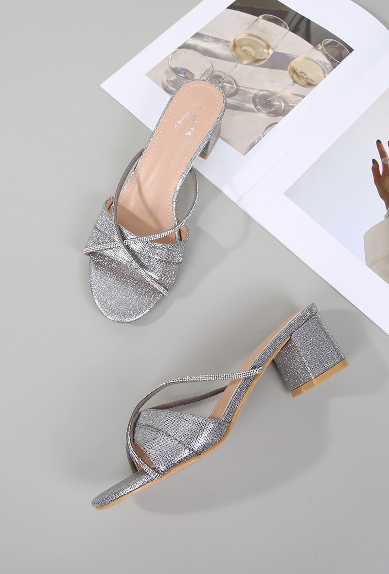 Wholesaler Cink Me - Square heel mules with double rhinestones