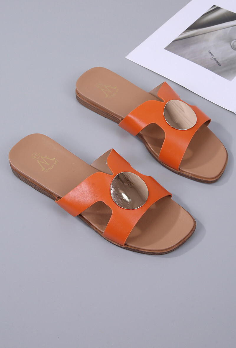 Wholesaler Cink Me - Square end mules and wide flange with golden round