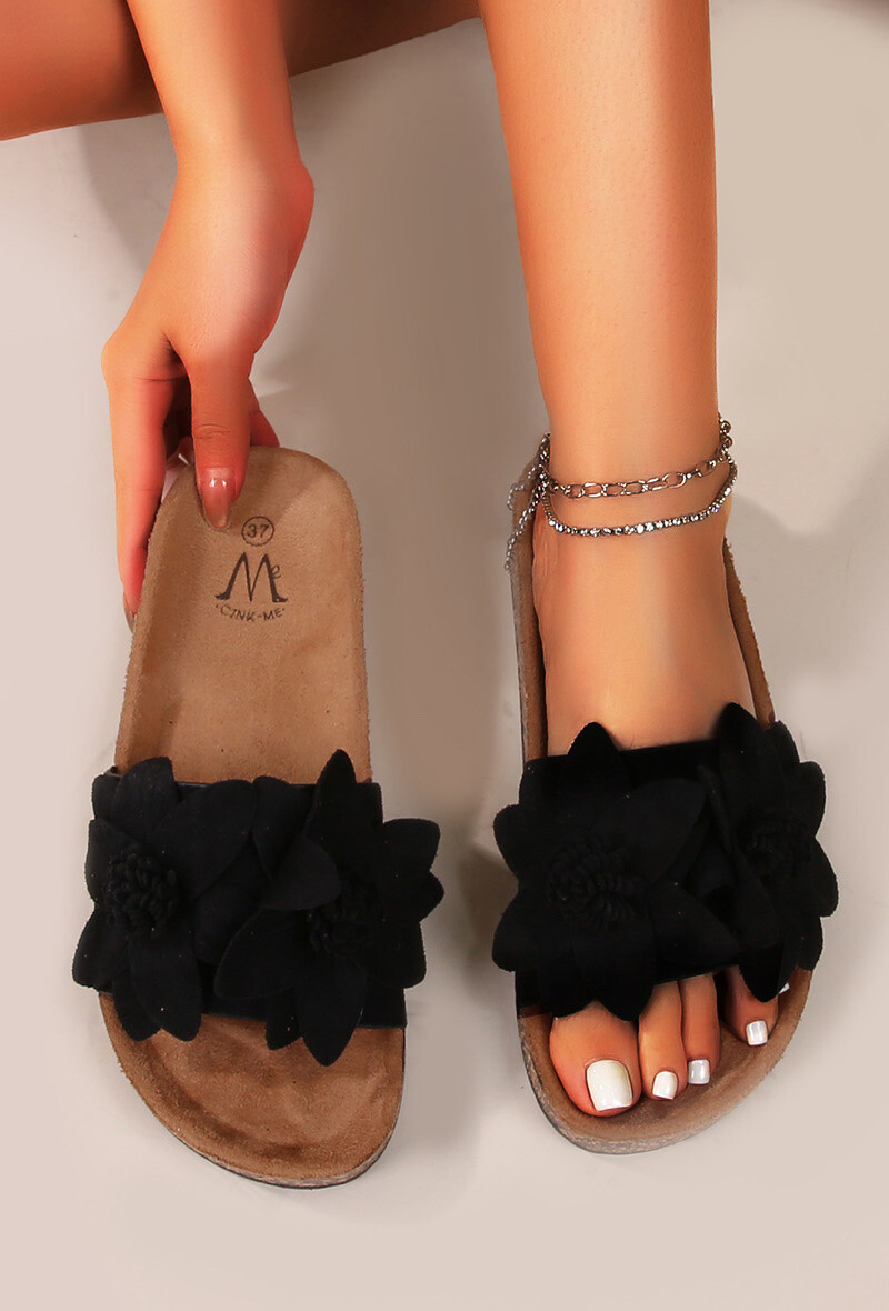 Wholesaler Cink Me - Mules with flower strap and buttons in suede with cork-style sole