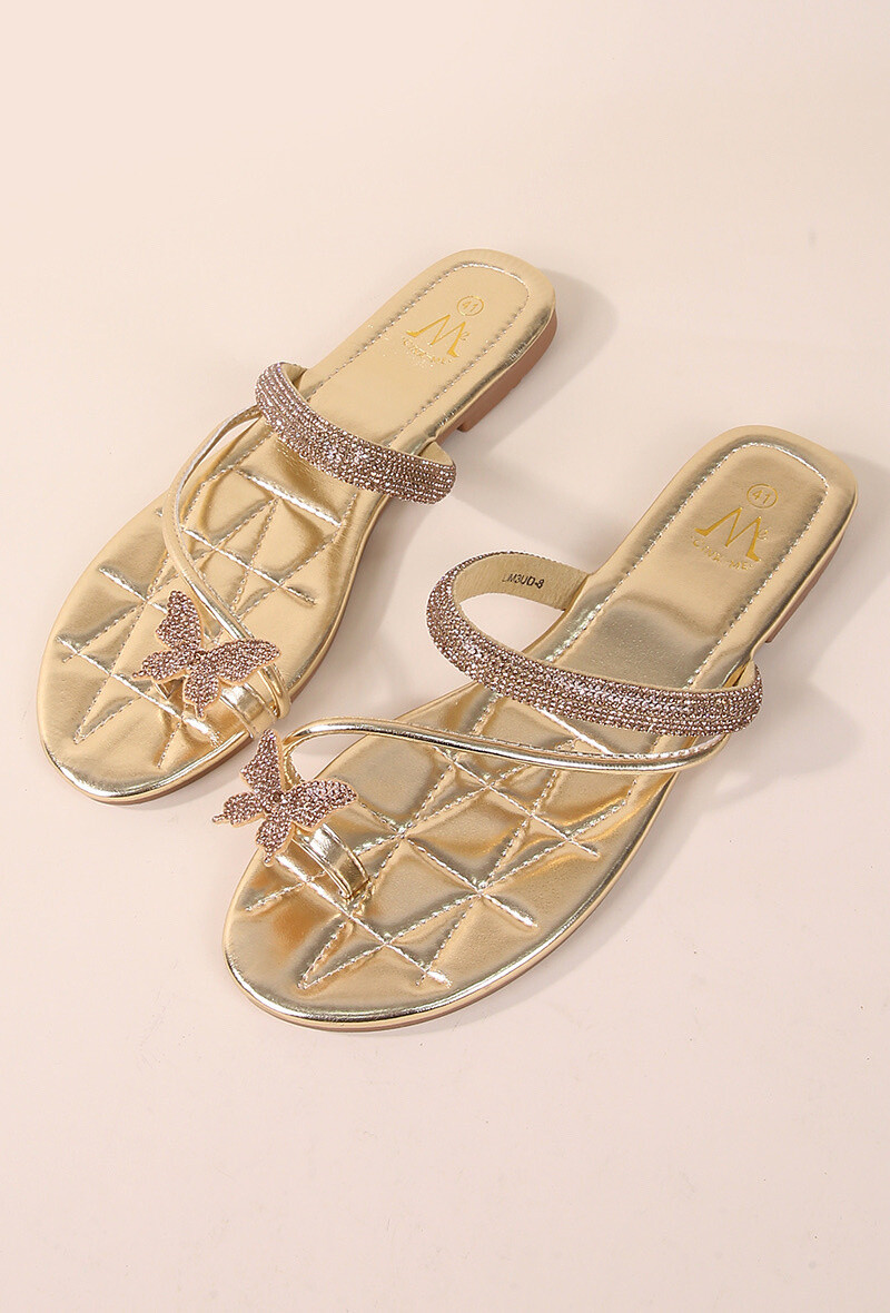 Wholesaler Cink Me - Flat Mules with toe loop with butterfly and rhinestones