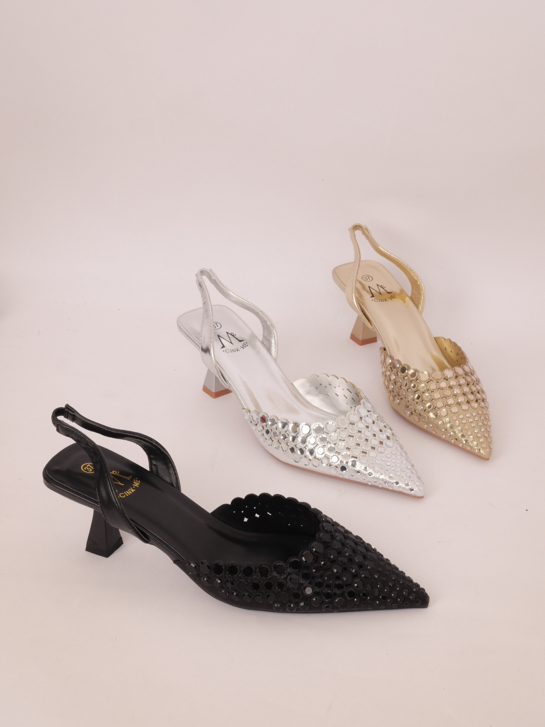 Wholesaler Cink Me - Sandals in appetizer coil heel and pointed end with brilliant mirror effects