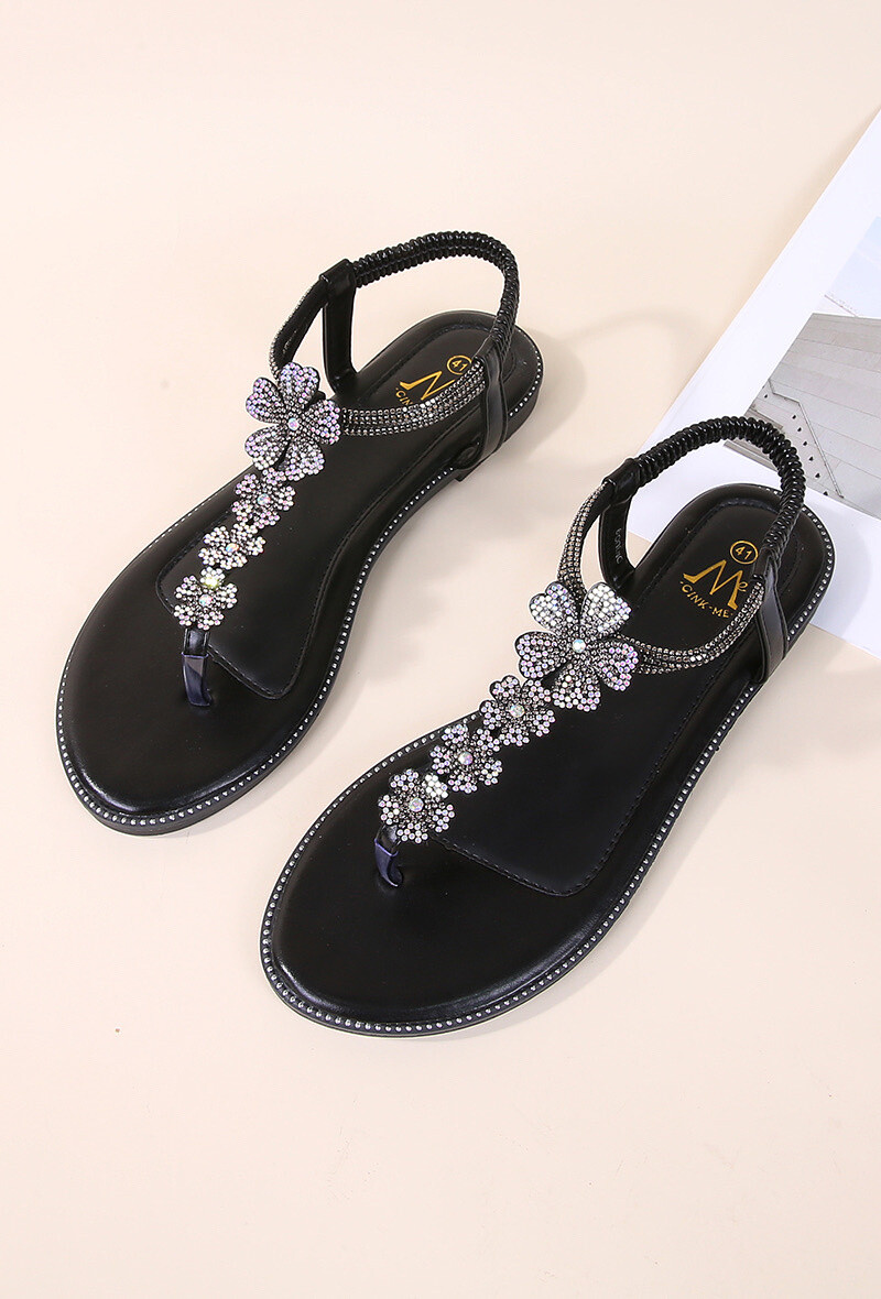 Wholesaler Cink Me - Flat Sandals in Flower Flowers and Rhinestones